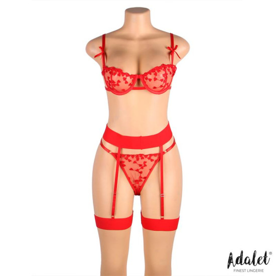 Yvonne Set Sujetador, Tanga y Liguero con Corazones Rojo