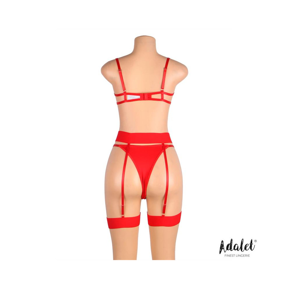 Yvonne Set Sujetador, Tanga y Liguero con Corazones Rojo