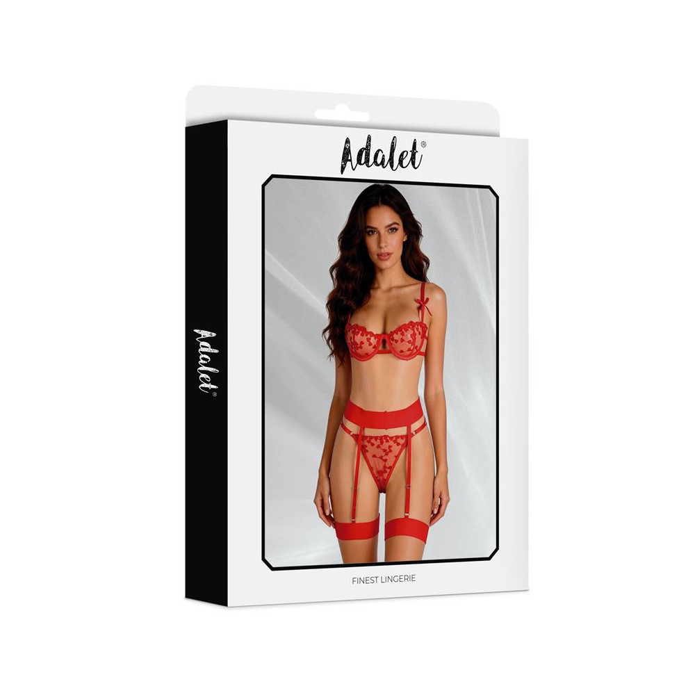 Yvonne Set Sujetador, Tanga y Liguero con Corazones Rojo