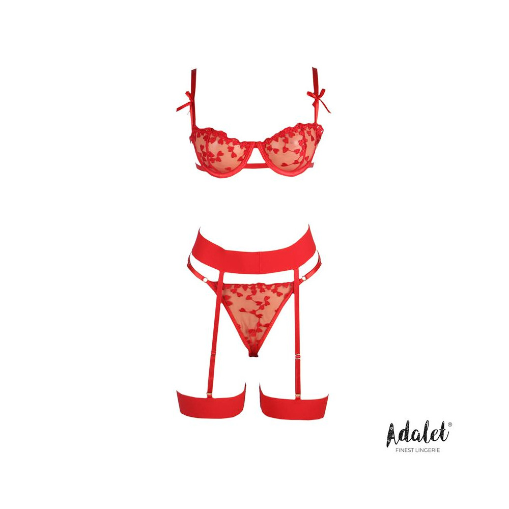 Yvonne Set Sujetador, Tanga y Liguero con Corazones Rojo
