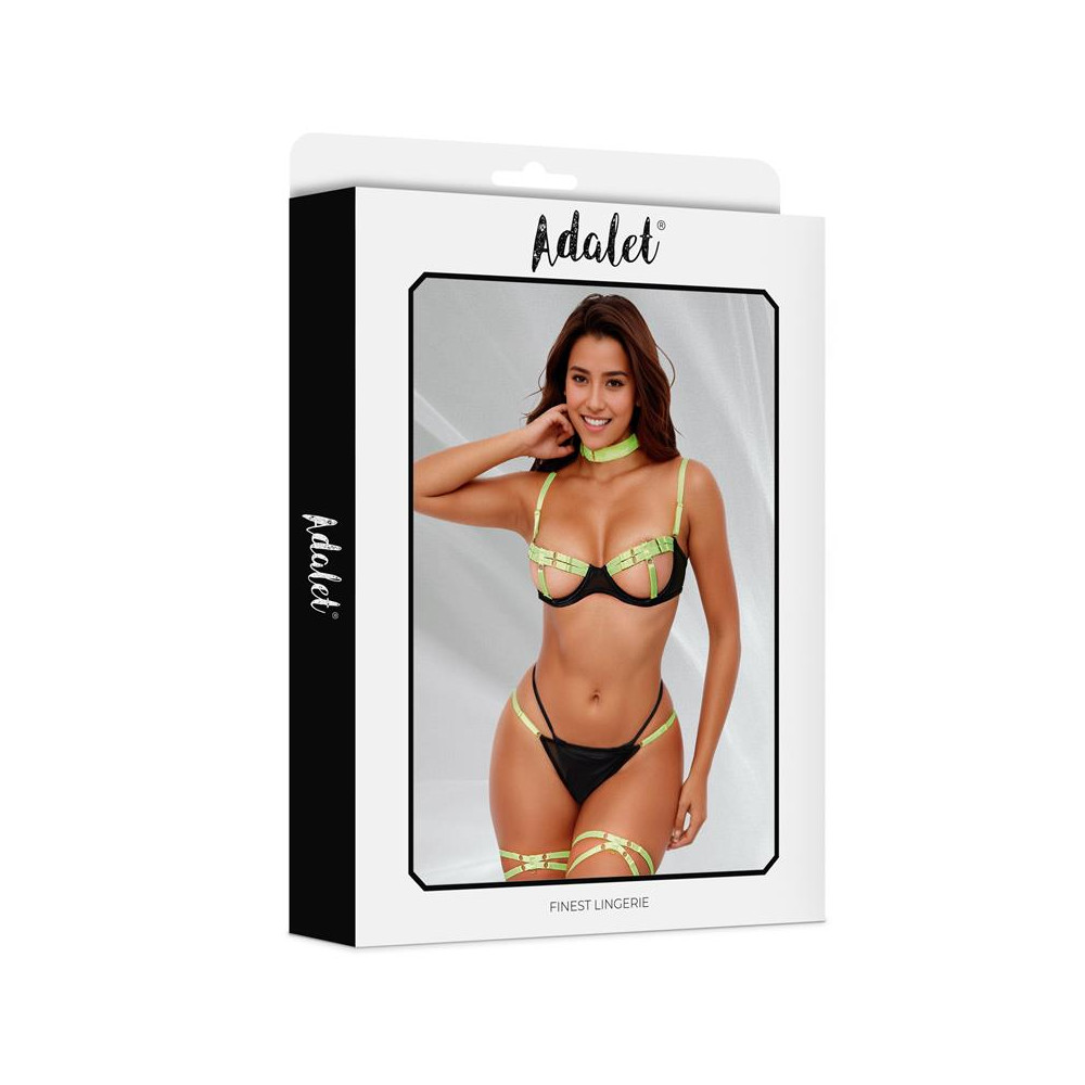 Maya Set Sujetador, Tanga, Ligas y Choker Amarillo y Negro