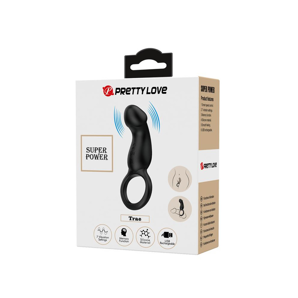 Trae Anillo Vibrador Silicona USB Negro