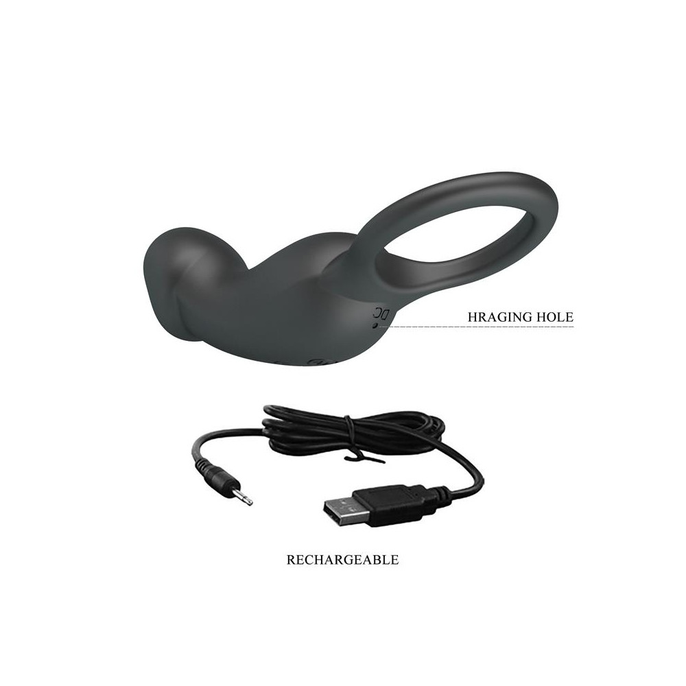 Trae Anillo Vibrador Silicona USB Negro