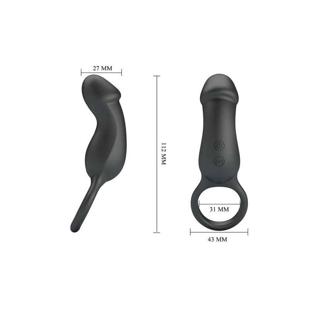 Trae Anillo Vibrador Silicona USB Negro
