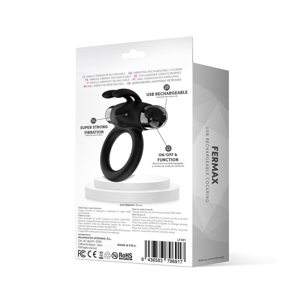 Fermax Anillo Vibrador con Conejito USB Silicona Negro