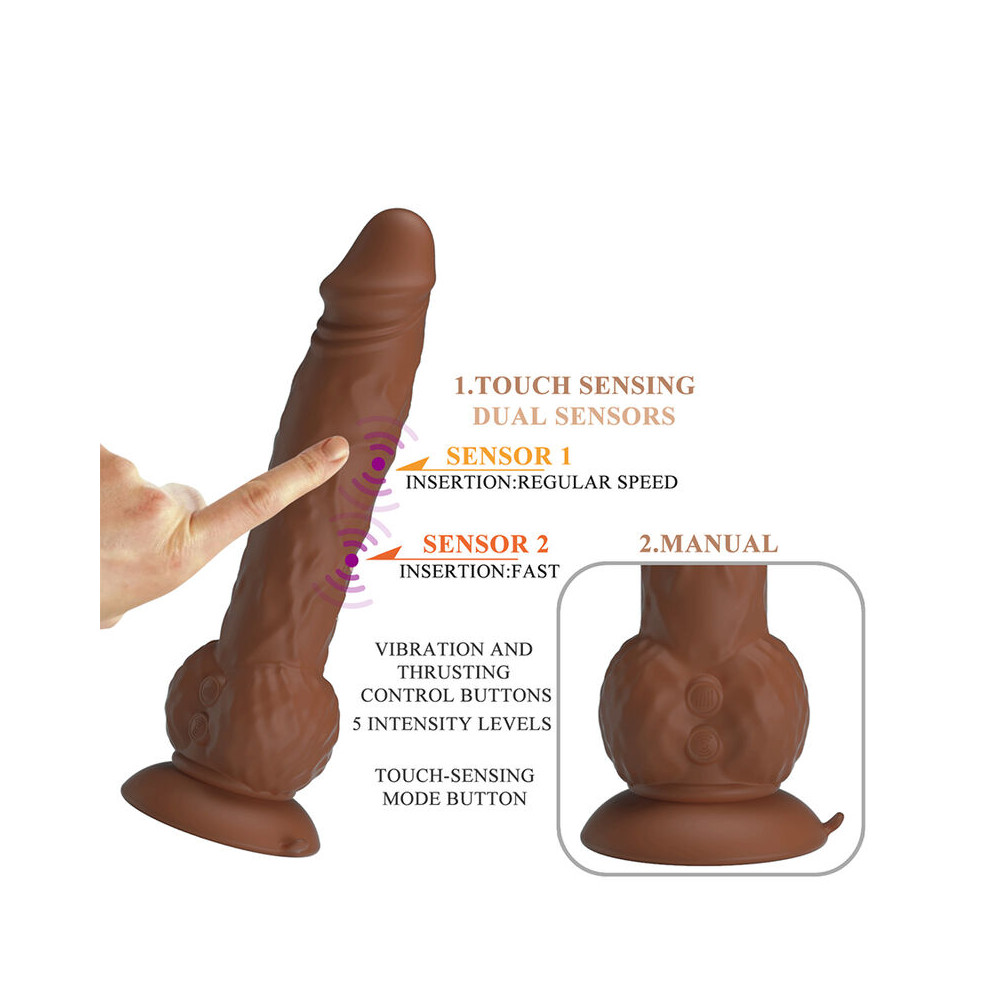 Eren Dildo Con Empuje 20,5 cm Marrón