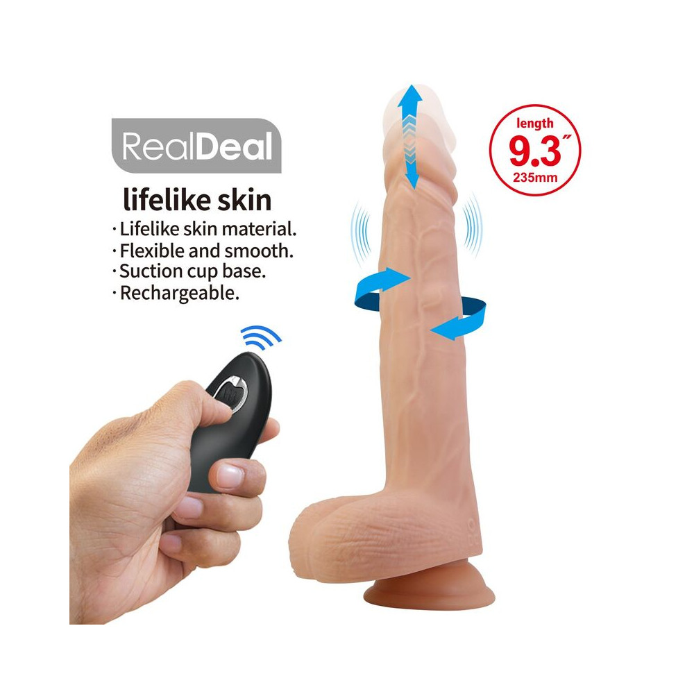 Miles Dildo Vibrador Con Empuje y Rotación 23,5 cm Control Remoto Natural