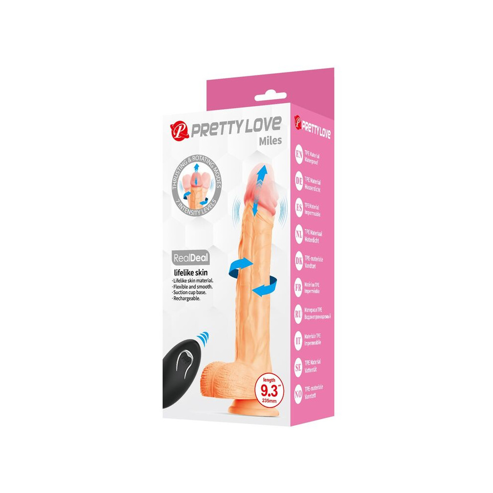 Miles Dildo Vibrador Con Empuje y Rotación 23,5 cm Control Remoto Natural