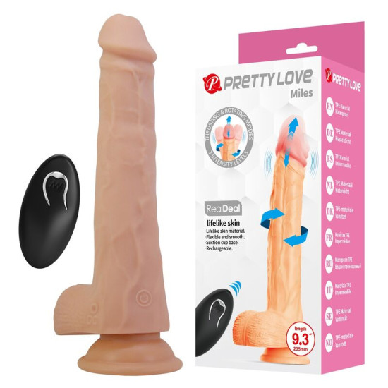 Miles Dildo Vibrador Con Empuje y Rotación 23,5 cm Control Remoto Natural