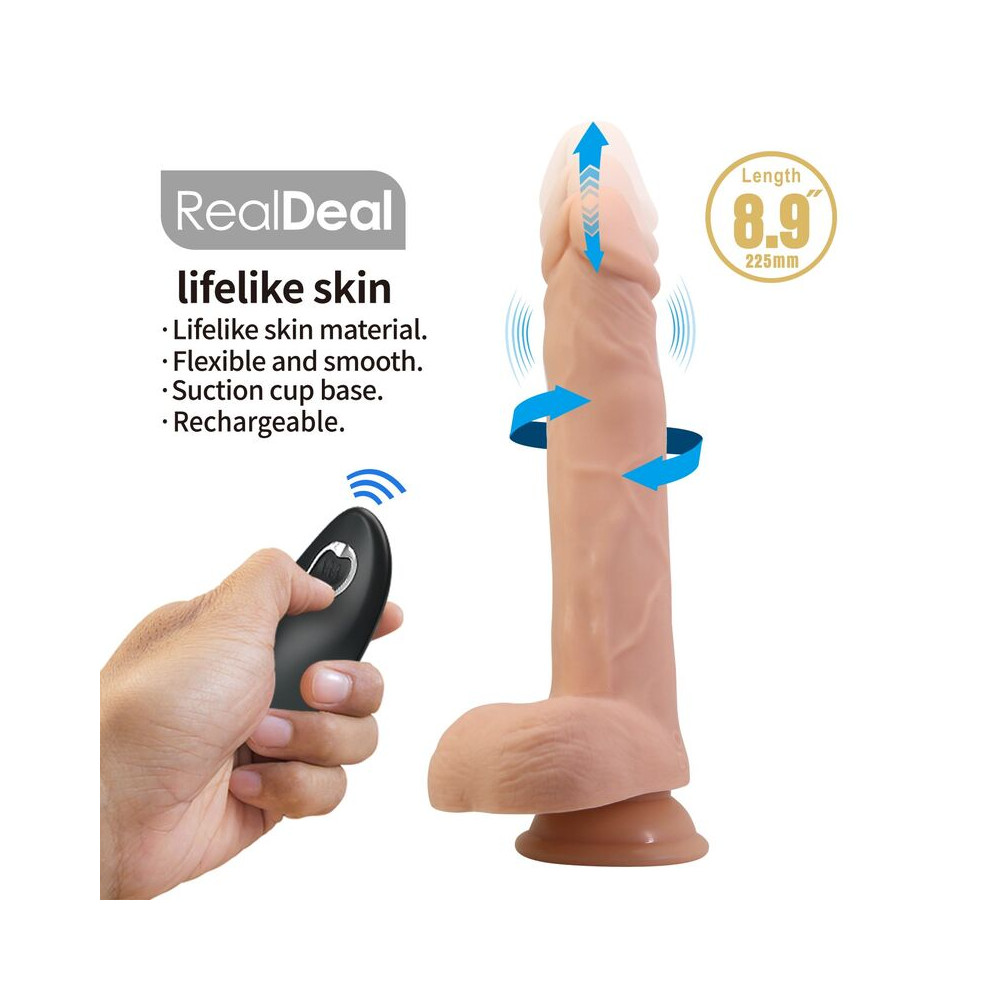 Davey Dildo Realista Vibracion, Empuje y Rotación 22,5 cm Control Remoto Natural